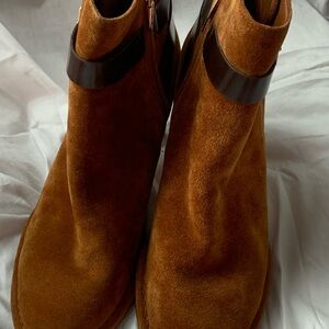 Clarks Women's Suede Ankle Booties in Rich Brown with Dark Strap